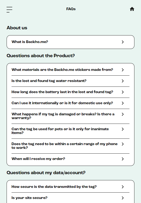 Backho.me frequently asked questions page