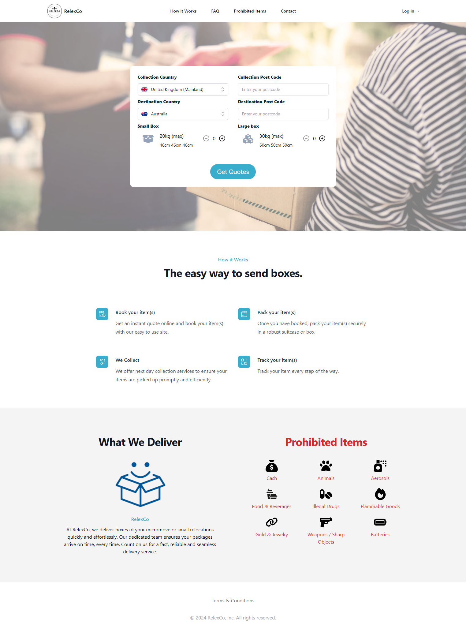 Full-page view of the RelexCo logistics web application